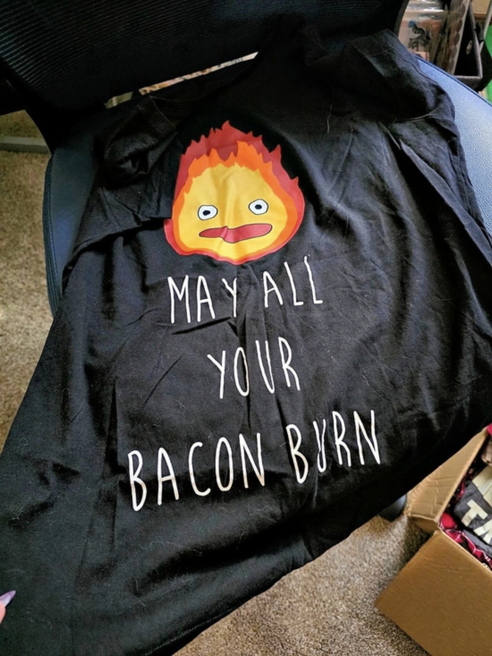 Howl's Moving Castle Calcifer May All Your Bacon Burn Black Graphic Tee